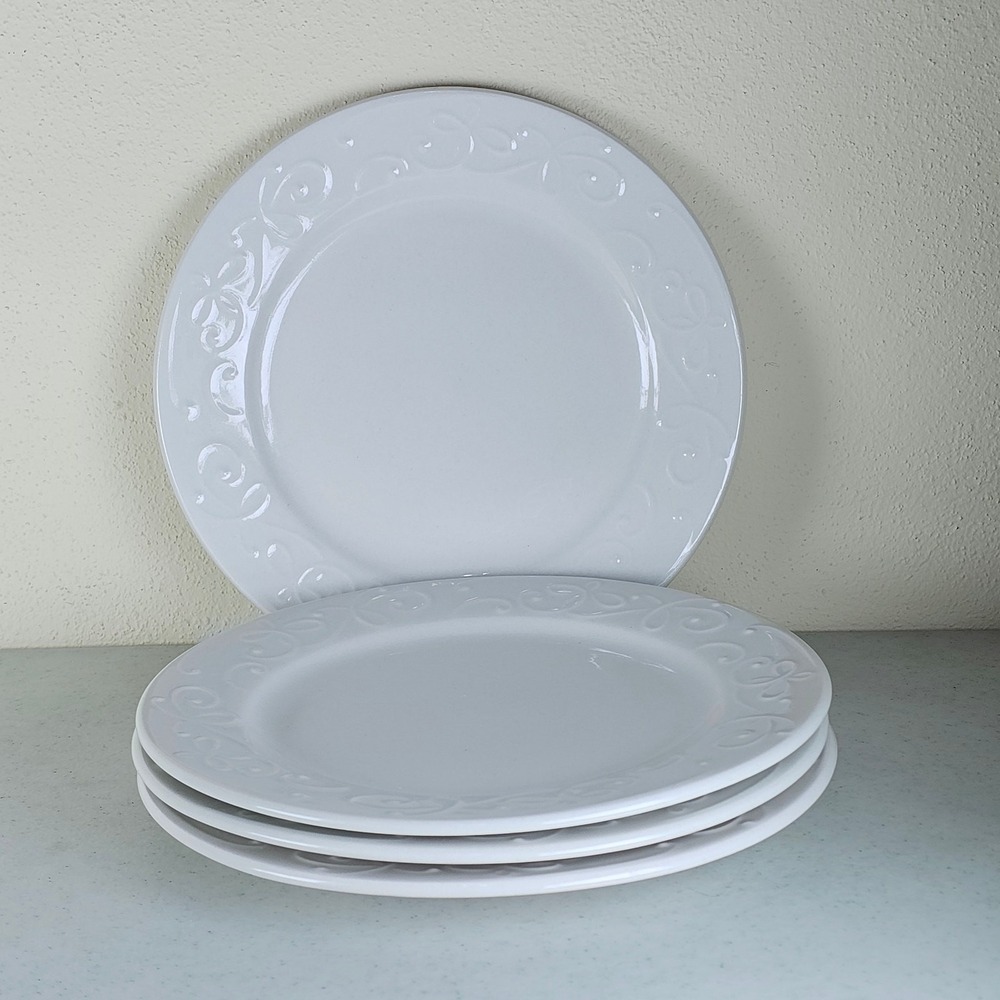 Pfaltzgraff CONFETTI‎ Salad Plate 7 3/4" White Embossed  set of 4